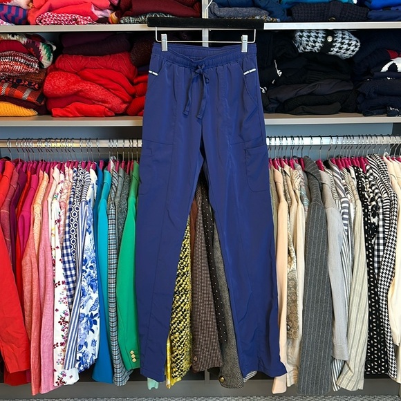 Maeven blue straight leg elastic drawstring waistband scrub pants size SMT - Picture 1 of 3